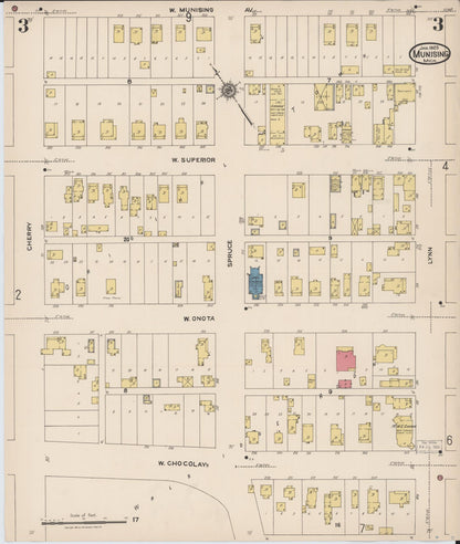 Sanborn Fire Insurance Map from Munising, Alger County, Michigan (1923), Sheet #0003 - Historic Sanborn Fire Insurance Map Print, vintage old map wall art, antique decor, genealogy gift, Michigan Michigan map
