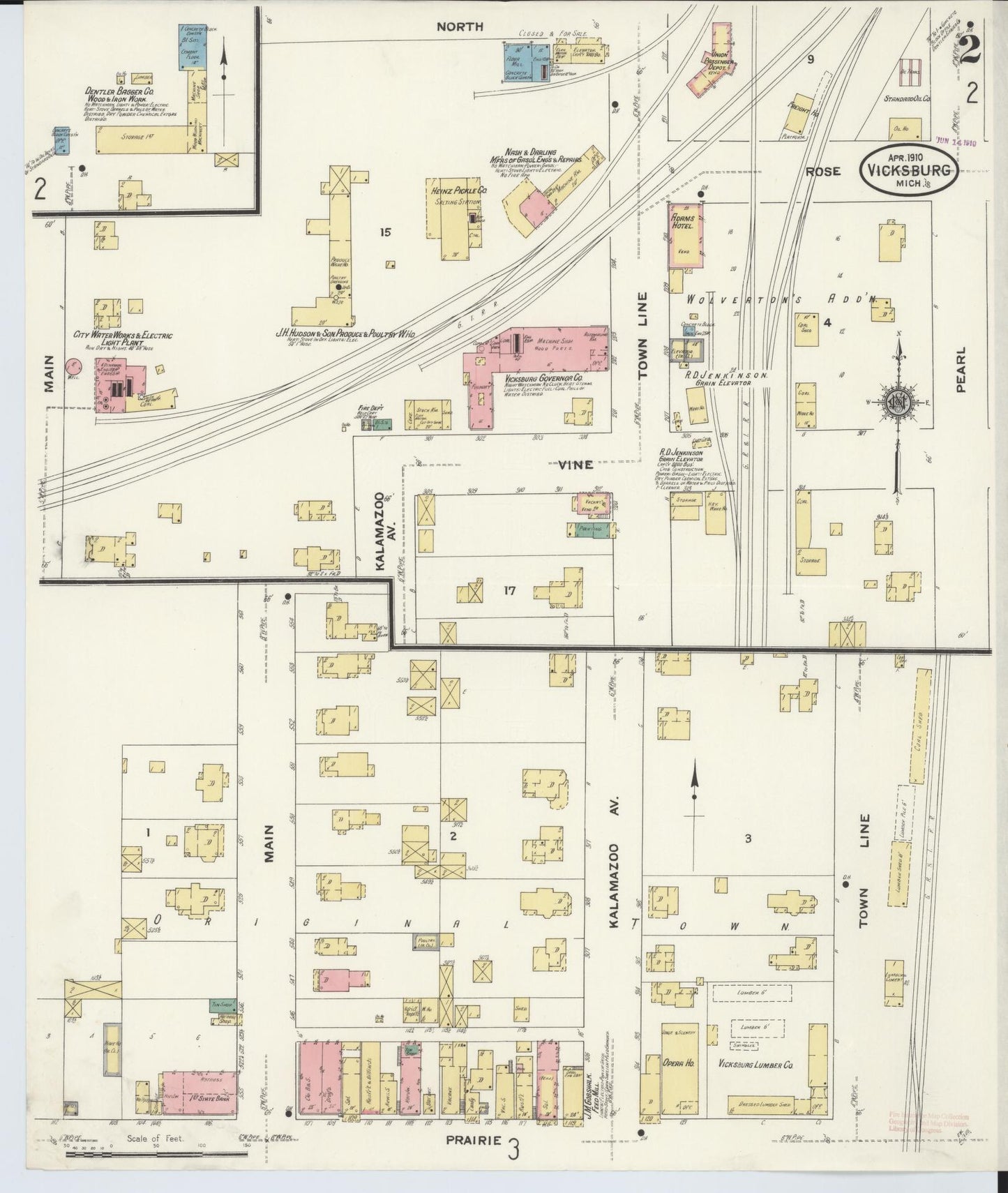 Sanborn Fire Insurance Map from Vicksburg, Kalamazoo County, Michigan (1910), Sheet #0002 - Historic Sanborn Fire Insurance Map Print, vintage old map wall art, antique decor, genealogy gift, Michigan Michigan map