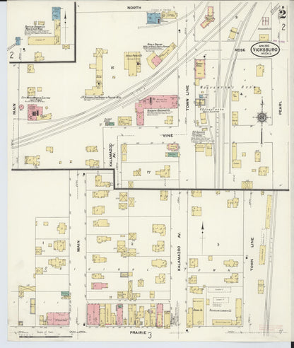 Sanborn Fire Insurance Map from Vicksburg, Kalamazoo County, Michigan (1910), Sheet #0002 - Historic Sanborn Fire Insurance Map Print, vintage old map wall art, antique decor, genealogy gift, Michigan Michigan map
