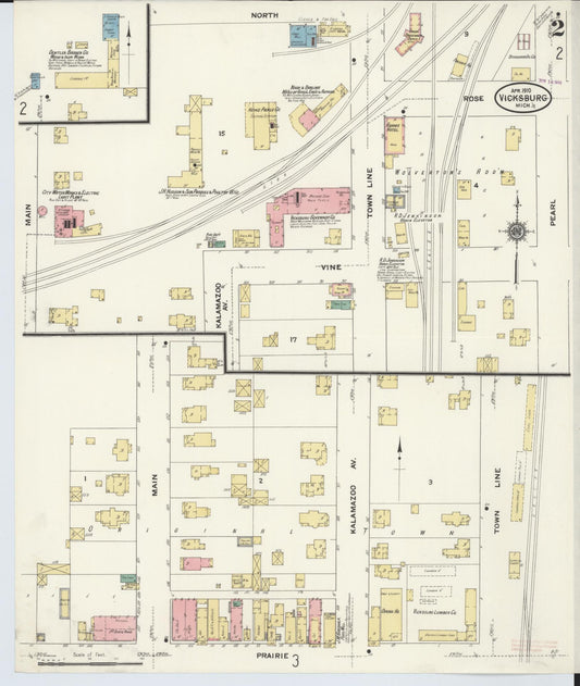Sanborn Fire Insurance Map from Vicksburg, Kalamazoo County, Michigan (1910), Sheet #0002 - Historic Sanborn Fire Insurance Map Print, vintage old map wall art, antique decor, genealogy gift, Michigan Michigan map