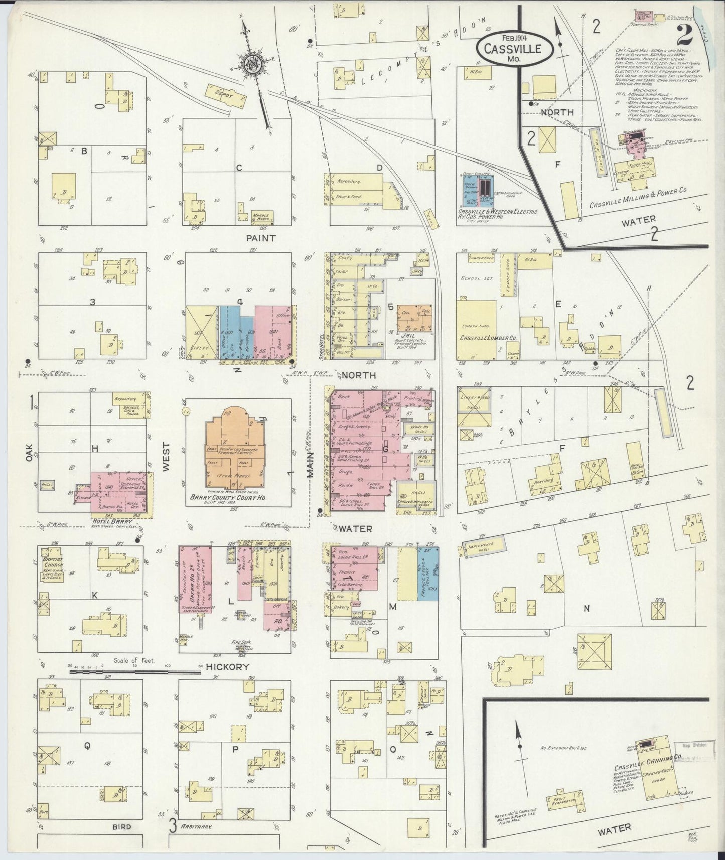 Sanborn Fire Insurance Map from Cassville, Barry County, Missouri (1914), Sheet #0002 - Historic Sanborn Fire Insurance Map Print, vintage old map wall art, antique decor, genealogy gift, Missouri Missouri map