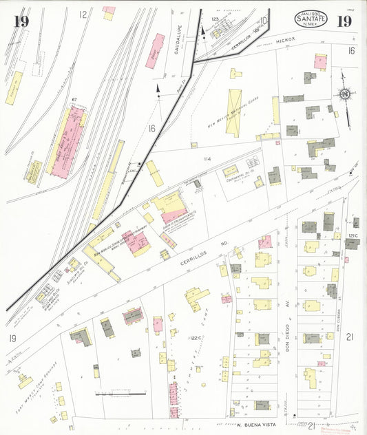 Sanborn Fire Insurance Map from Santa Fe, Santa Fe County, New Mexico (1930), Sheet #0019 - Historic Sanborn Fire Insurance Map Print, vintage old map wall art, antique decor, genealogy gift, New Mexico New Mexico map