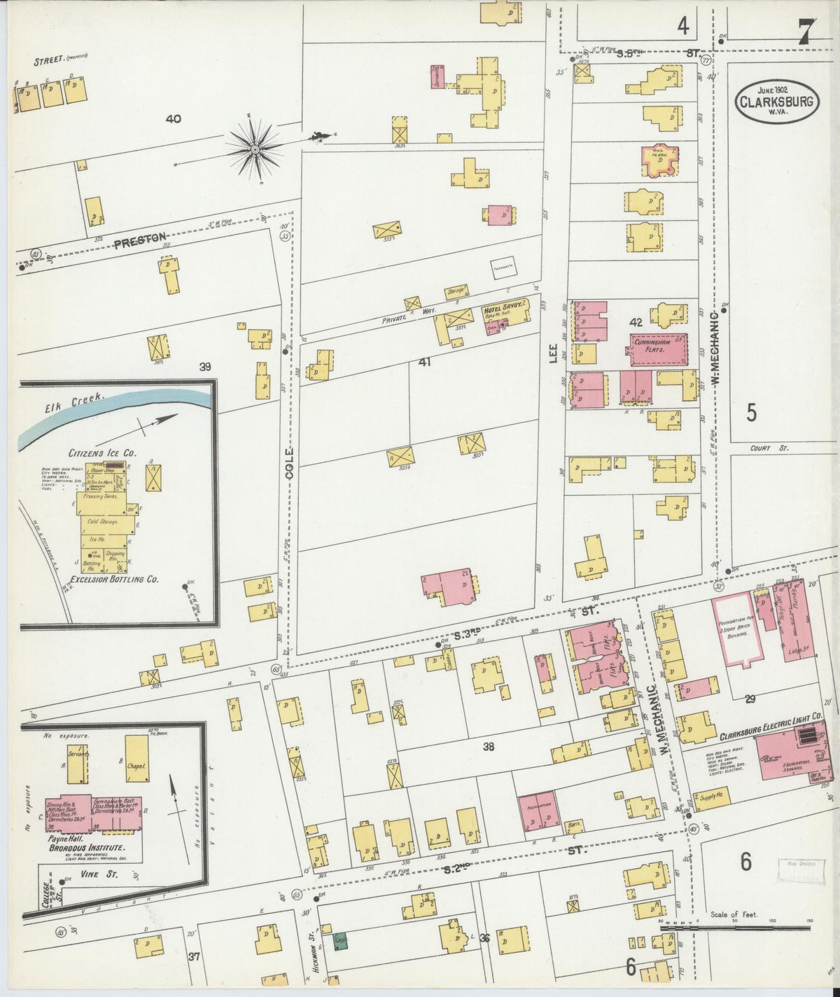 Sanborn Fire Insurance Map from Clarksburg, Harrison County, West Virginia (1902), Sheet #0007 - Complete Map Set gallery image, historic Sanborn map, vintage wall art, West Virginia West Virginia