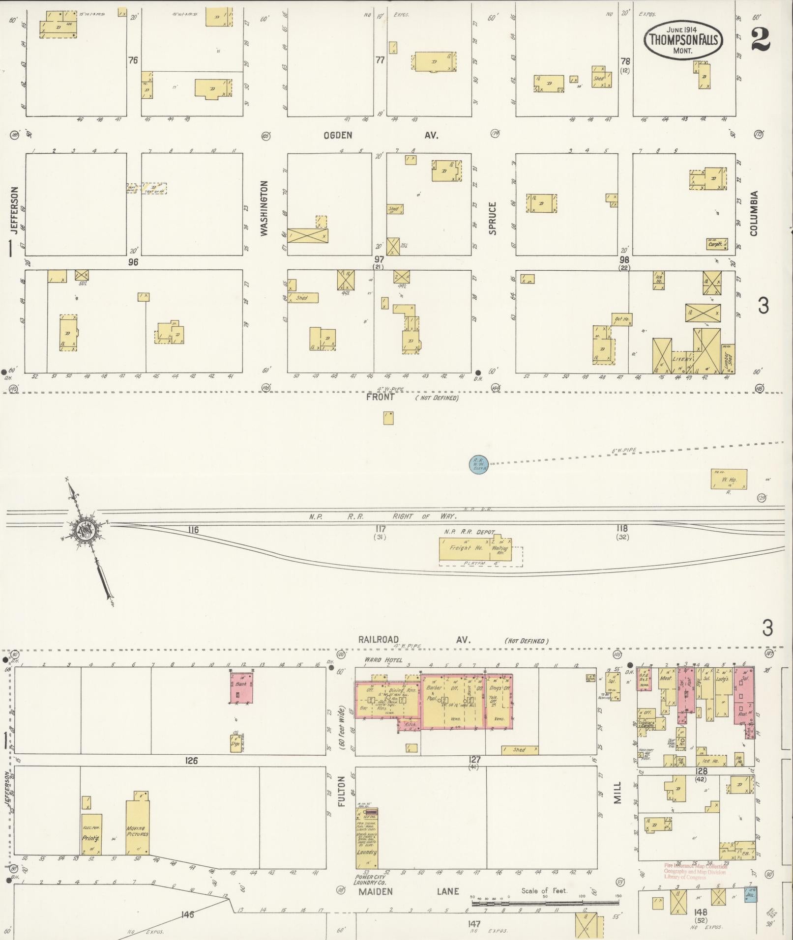 Sanborn Fire Insurance Map from Thompson Falls, Sanders County, Montana (1914), Sheet #0002 - Complete Map Set gallery image, historic Sanborn map, vintage wall art, Montana Montana