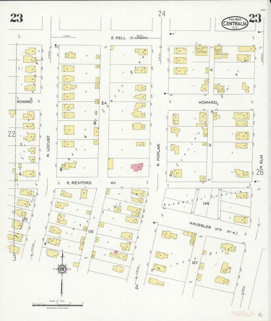 Sanborn Fire Insurance Map from Centralia, Marion, Clinton, Jefferson, and Washington Counties, Illinois (1924), Sheet #0023 - Historic Sanborn Fire Insurance Map Print, vintage old map wall art, antique decor, genealogy gift, Illinois Illinois map