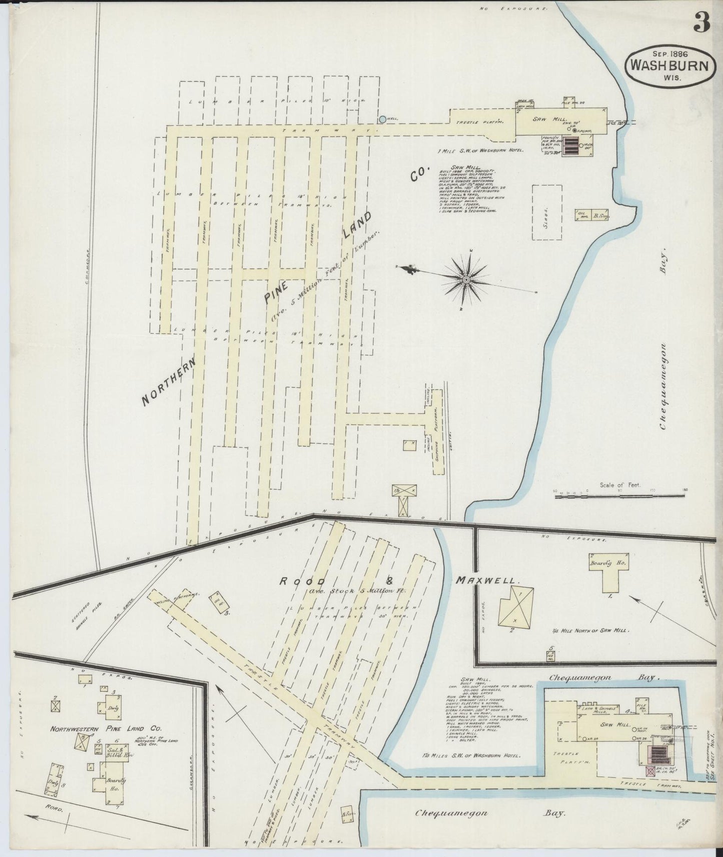 Sanborn Fire Insurance Map from Washburn, Bayfield County, Wisconsin (1886), Sheet #0003 - Complete Map Set gallery image, historic Sanborn map, vintage wall art, Wisconsin Wisconsin