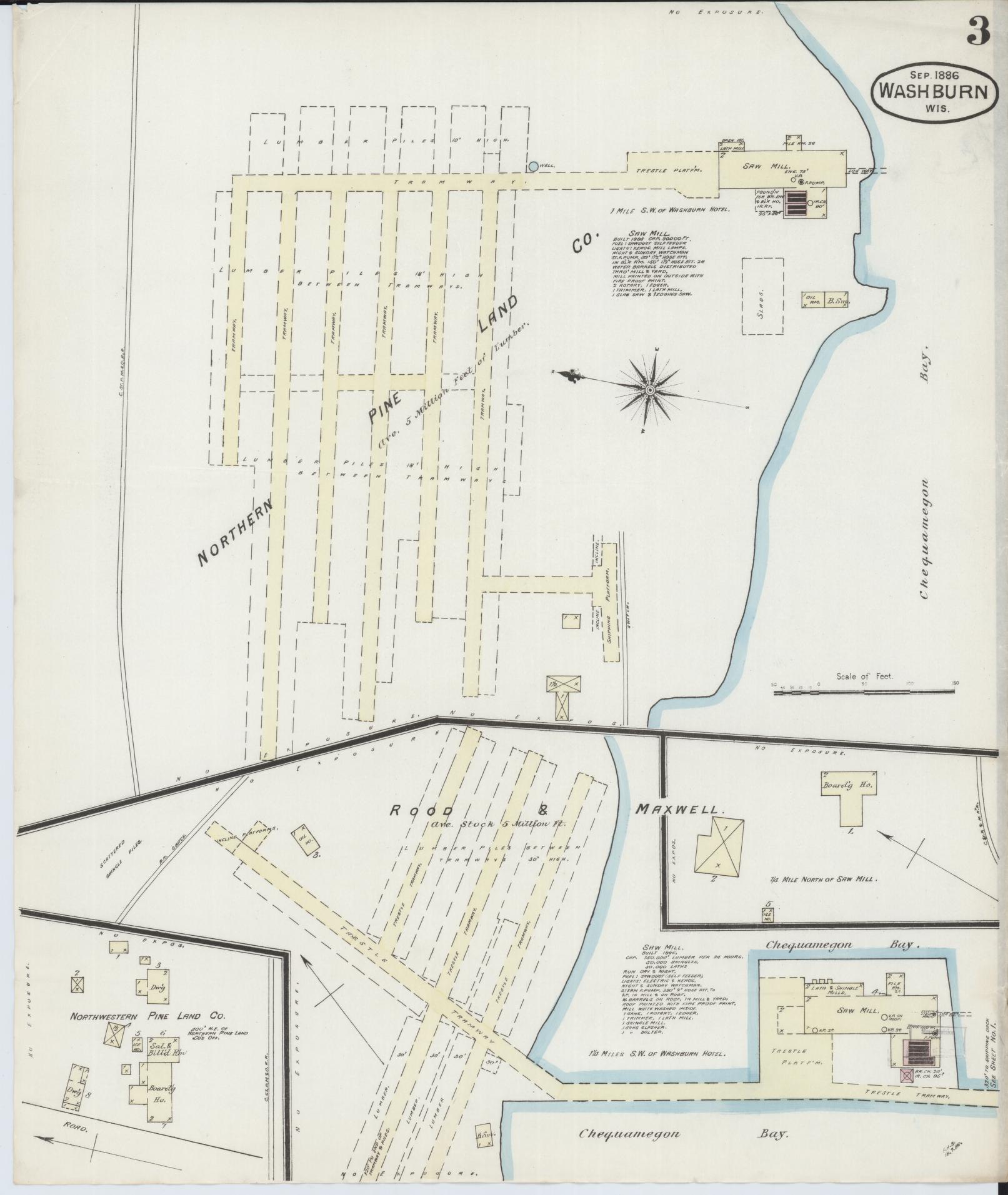 Sanborn Fire Insurance Map from Washburn, Bayfield County, Wisconsin (1886), Sheet #0003 - Complete Map Set gallery image, historic Sanborn map, vintage wall art, Wisconsin Wisconsin
