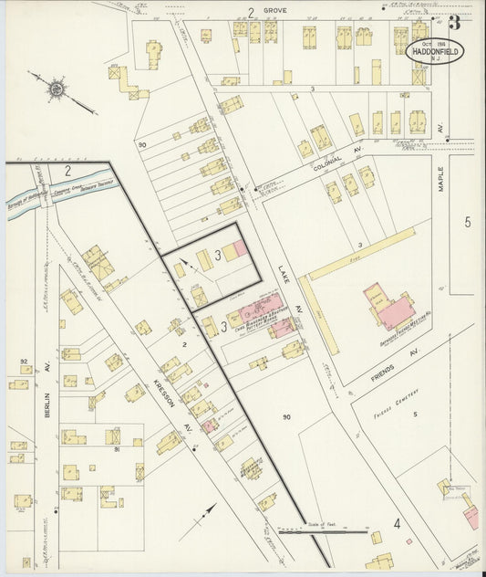 Sanborn Fire Insurance Map from Haddonfield, Camden County, New Jersey (1914), Sheet #0003 - Historic Sanborn Fire Insurance Map Print, vintage old map wall art, antique decor, genealogy gift, New Jersey New Jersey map