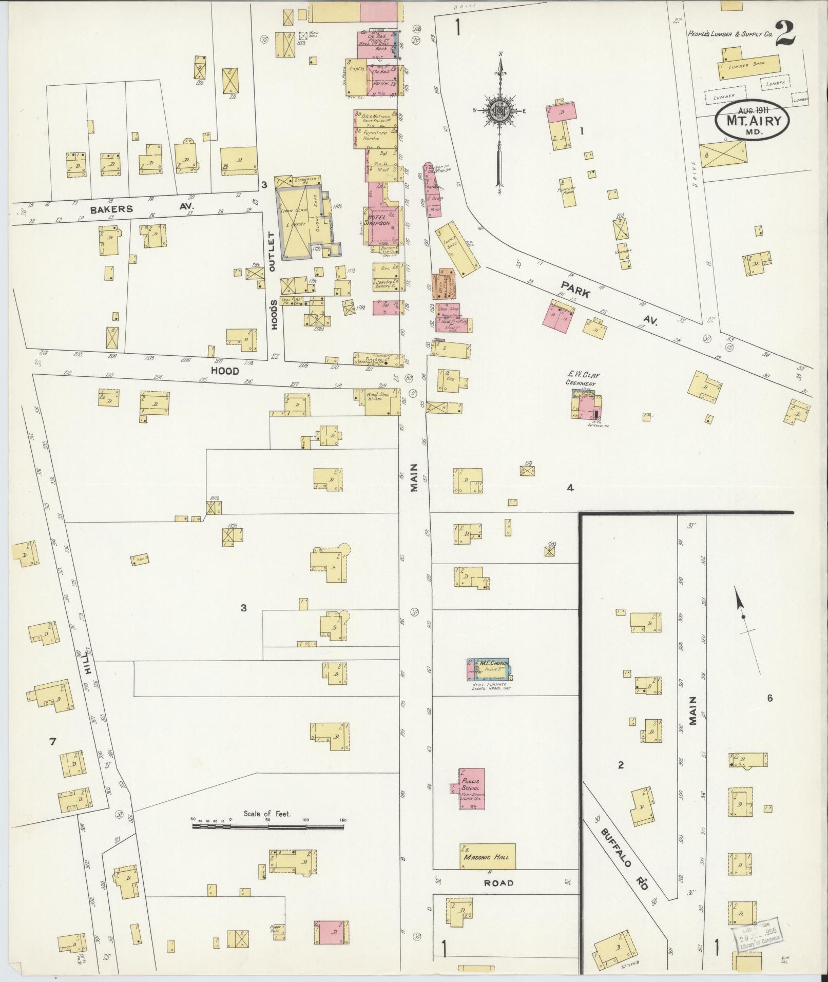 Sanborn Fire Insurance Map from Mount Airy, Carroll County, Maryland (1911), Sheet #0002 - Historic Sanborn Fire Insurance Map Print, vintage old map wall art, antique decor, genealogy gift, Maryland Maryland map