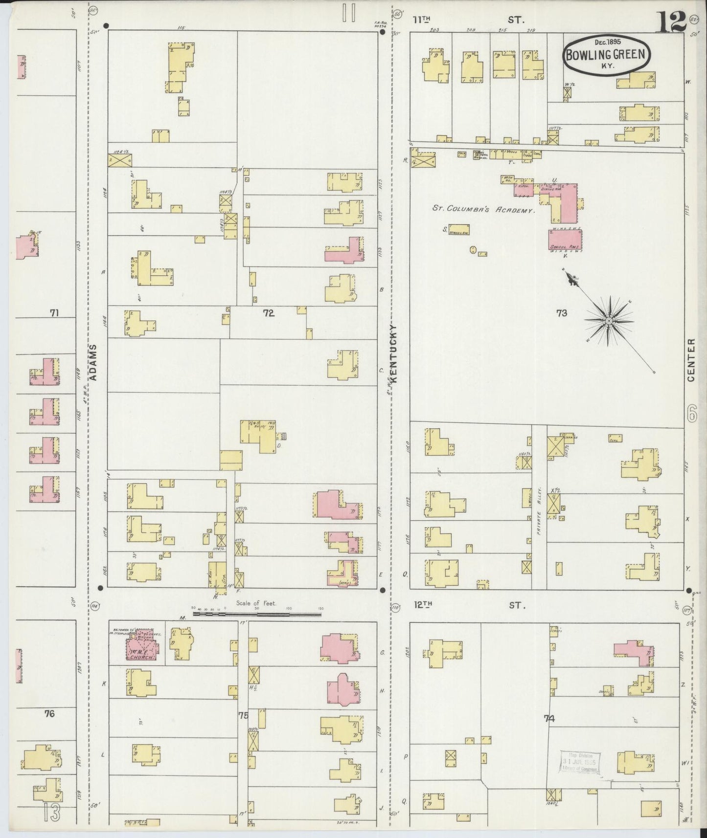 Sanborn Fire Insurance Map from Bowling Green, Warren County, Kentucky (1895), Sheet #0012 - Complete Map Set gallery image, historic Sanborn map, vintage wall art, Kentucky Kentucky