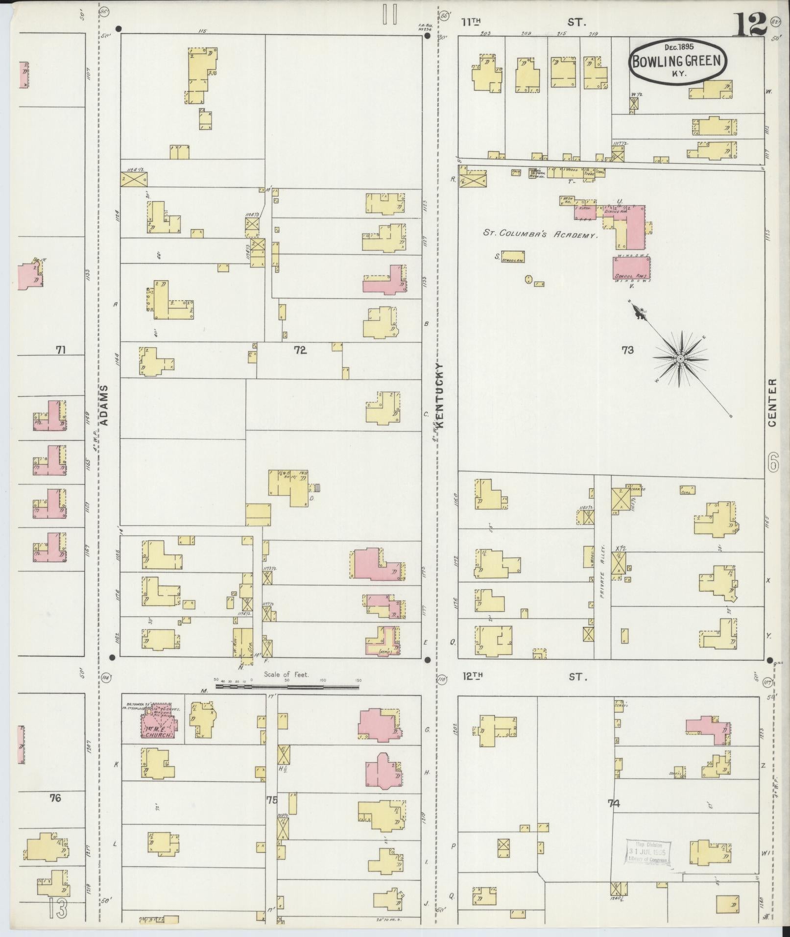 Sanborn Fire Insurance Map from Bowling Green, Warren County, Kentucky (1895), Sheet #0012 - Complete Map Set gallery image, historic Sanborn map, vintage wall art, Kentucky Kentucky