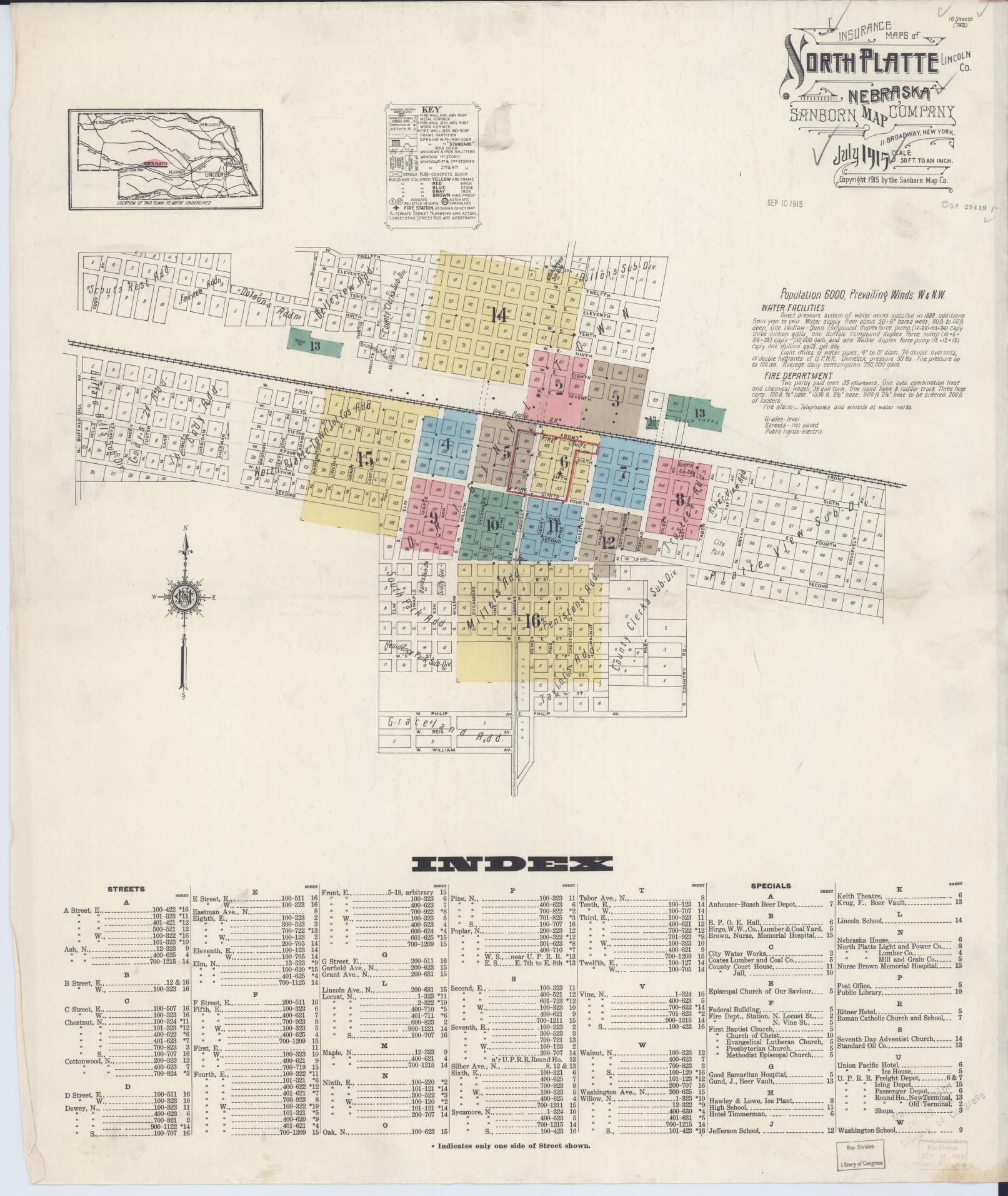 Sanborn Fire Insurance Map from North Platte, Lincoln County, Nebraska (1915), Sheet #0001 - Complete Map Set gallery image, historic Sanborn map, vintage wall art, Nebraska Nebraska