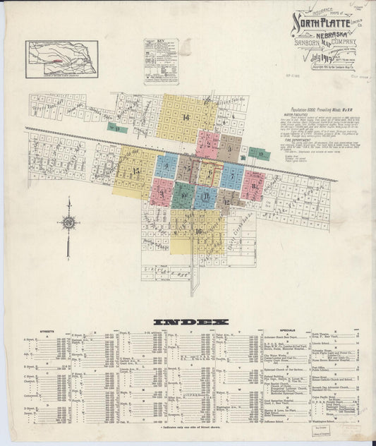 Sanborn Fire Insurance Map from North Platte, Lincoln County, Nebraska (1915), Sheet #0001 - Complete Map Set gallery image, historic Sanborn map, vintage wall art, Nebraska Nebraska