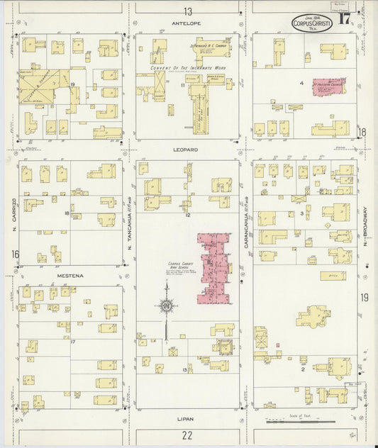 Sanborn Fire Insurance Map from Corpus Christi, Nueces County, Texas (1914), Sheet #0017 - Historic Sanborn Fire Insurance Map Print, vintage old map wall art, antique decor, genealogy gift, Texas Texas map