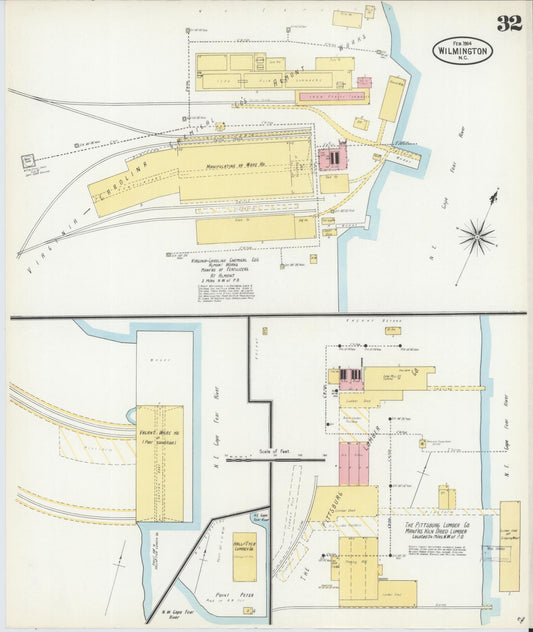 Sanborn Fire Insurance Map from Wilmington, New Hanover County, North Carolina (1904), Sheet #0032 - Historic Sanborn Fire Insurance Map Print, vintage old map wall art, antique decor, genealogy gift, North Carolina North Carolina map