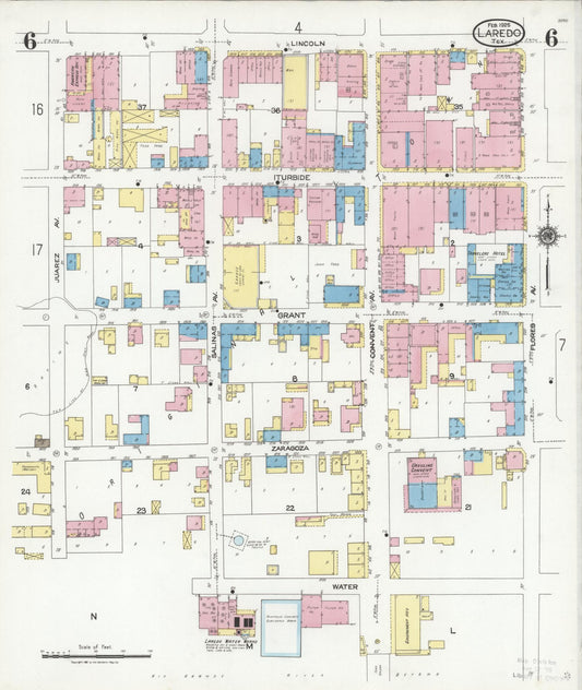 Sanborn Fire Insurance Map from Laredo, Webb County, Texas (1925), Sheet #0006 - Historic Sanborn Fire Insurance Map Print, vintage old map wall art, antique decor, genealogy gift, Texas Texas map
