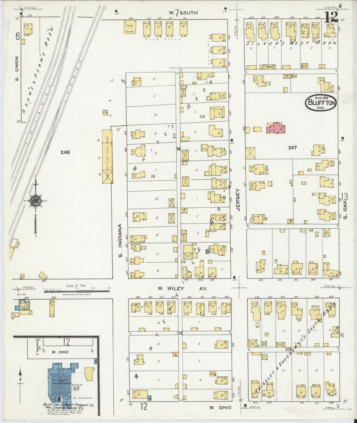 Sanborn Fire Insurance Map from Bluffton, Wells County, Indiana (1919), Sheet #0012 - Historic Sanborn Fire Insurance Map Print, vintage old map wall art, antique decor, genealogy gift, Indiana Indiana map