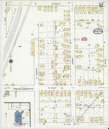 Sanborn Fire Insurance Map from Bluffton, Wells County, Indiana (1919), Sheet #0012 - Historic Sanborn Fire Insurance Map Print, vintage old map wall art, antique decor, genealogy gift, Indiana Indiana map