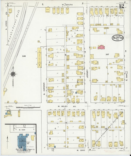 Sanborn Fire Insurance Map from Bluffton, Wells County, Indiana (1919), Sheet #0012 - Historic Sanborn Fire Insurance Map Print, vintage old map wall art, antique decor, genealogy gift, Indiana Indiana map