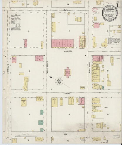 Sanborn Fire Insurance Map from Quincy, Gadsden County, Florida (1895), Sheet #0001 - Historic Sanborn Fire Insurance Map Print, vintage old map wall art, antique decor, genealogy gift, Florida Florida map