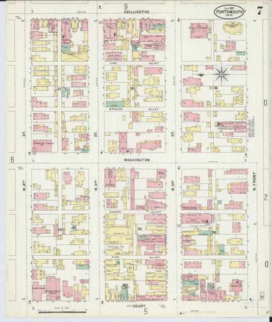 Sanborn Fire Insurance Map from Portsmouth, Scioto County, Ohio (1897), Sheet #0007 - Historic Sanborn Fire Insurance Map Print, vintage old map wall art, antique decor, genealogy gift, Ohio Ohio map