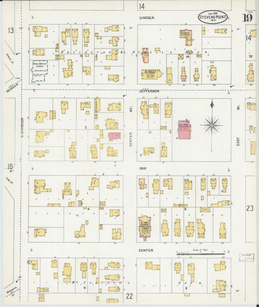 Sanborn Fire Insurance Map from Stevens Point, Portage County, Wisconsin (1904), Sheet #0019 - Historic Sanborn Fire Insurance Map Print, vintage old map wall art, antique decor, genealogy gift, Wisconsin Wisconsin map