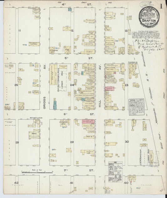 Sanborn Fire Insurance Map from Grafton, Walsh County, North Dakota (1884), Sheet #0001 - Historic Sanborn Fire Insurance Map Print, vintage old map wall art, antique decor, genealogy gift, North Dakota North Dakota map