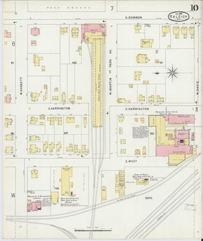 Sanborn Fire Insurance Map from Raleigh, Wake County, North Carolina (1896), Sheet #0010 - Historic Sanborn Fire Insurance Map Print, vintage old map wall art, antique decor, genealogy gift, North Carolina North Carolina map