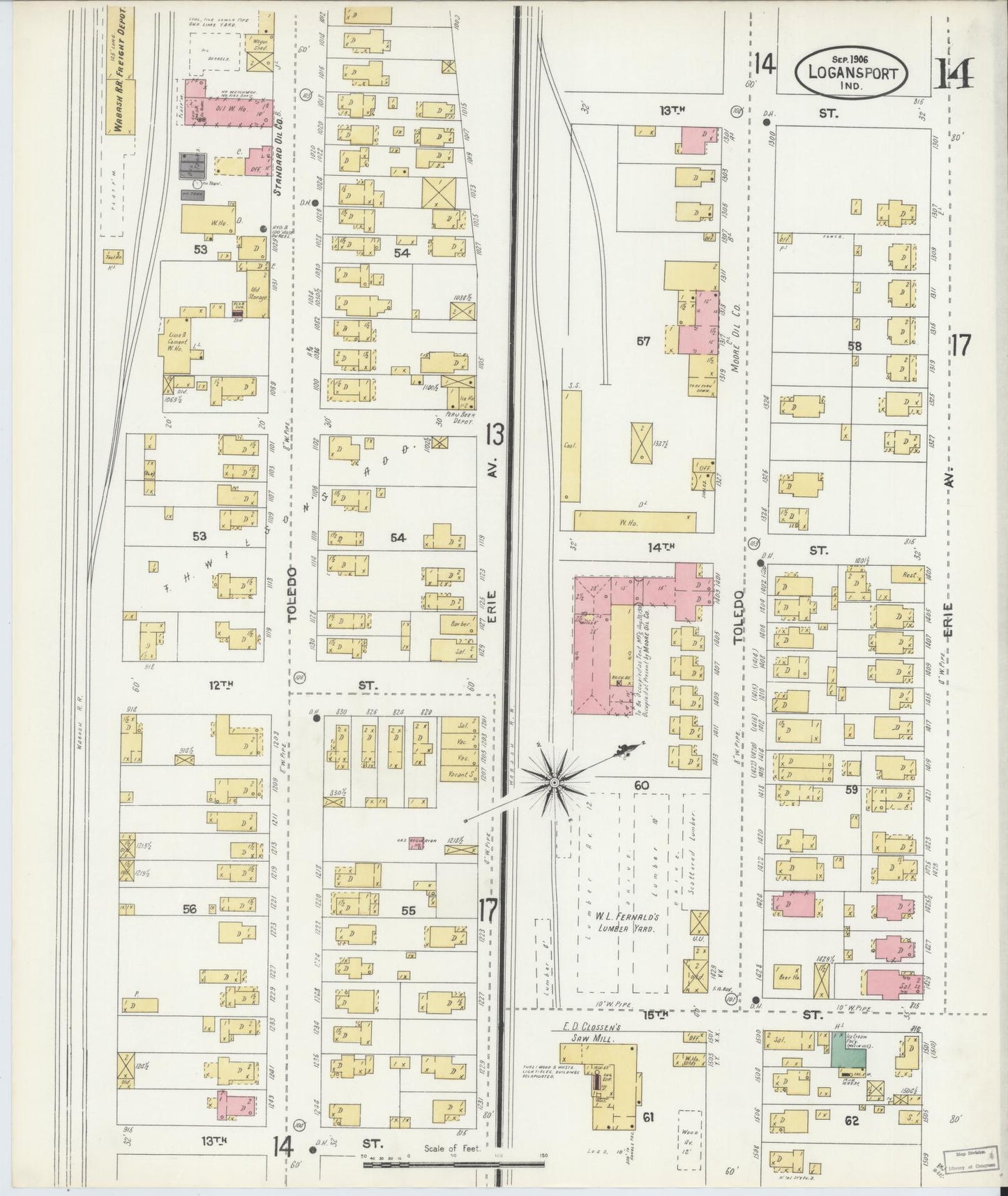 Sanborn Fire Insurance Map from Logansport, Cass County, Indiana (1906), Sheet #0014 - Complete Map Set gallery image, historic Sanborn map, vintage wall art, Indiana Indiana