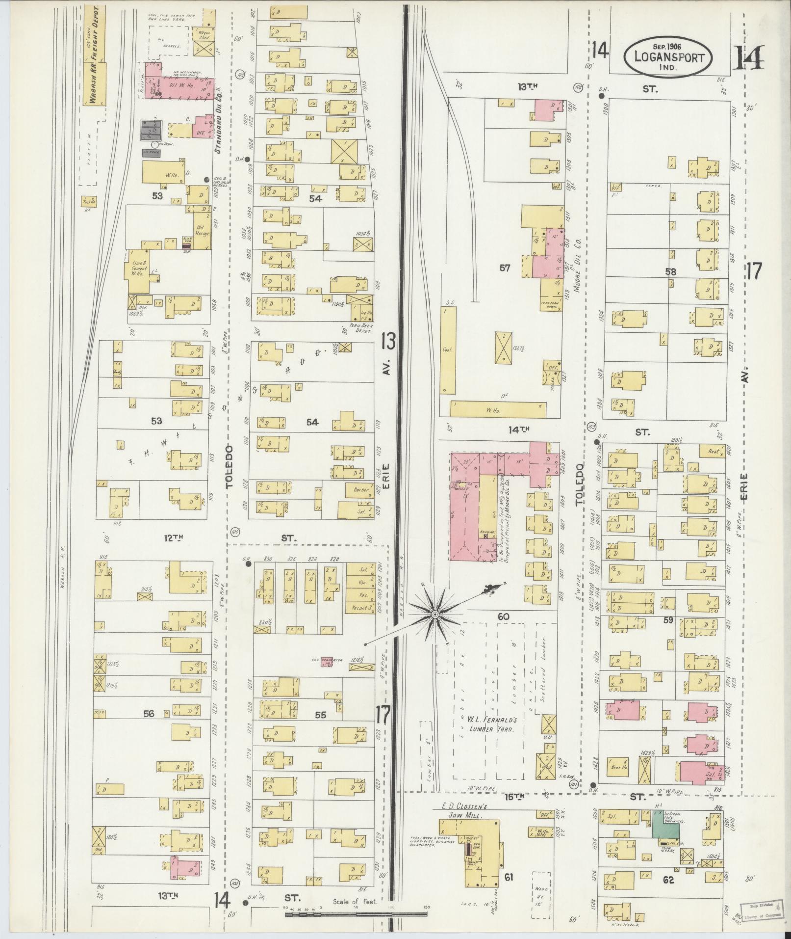 Sanborn Fire Insurance Map from Logansport, Cass County, Indiana (1906), Sheet #0014 - Complete Map Set gallery image, historic Sanborn map, vintage wall art, Indiana Indiana