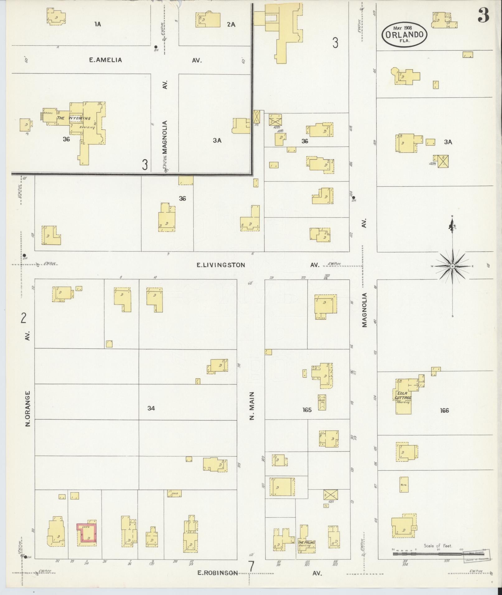 Sanborn Fire Insurance Map from Orlando, Orange County, Florida (1908), Sheet #0003 - Historic Sanborn Fire Insurance Map Print, vintage old map wall art, antique decor, genealogy gift, Florida Florida map