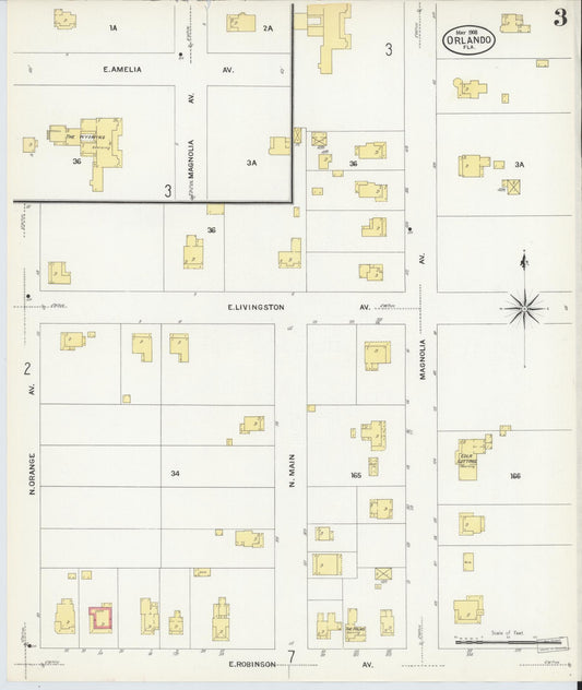 Sanborn Fire Insurance Map from Orlando, Orange County, Florida (1908), Sheet #0003 - Historic Sanborn Fire Insurance Map Print, vintage old map wall art, antique decor, genealogy gift, Florida Florida map