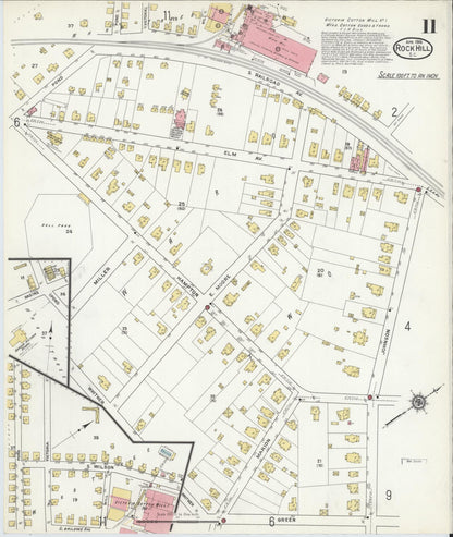 Sanborn Fire Insurance Map from Rock Hill, York County, South Carolina (1916), Sheet #0011 - Complete Map Set gallery image, historic Sanborn map, vintage wall art, South Carolina South Carolina