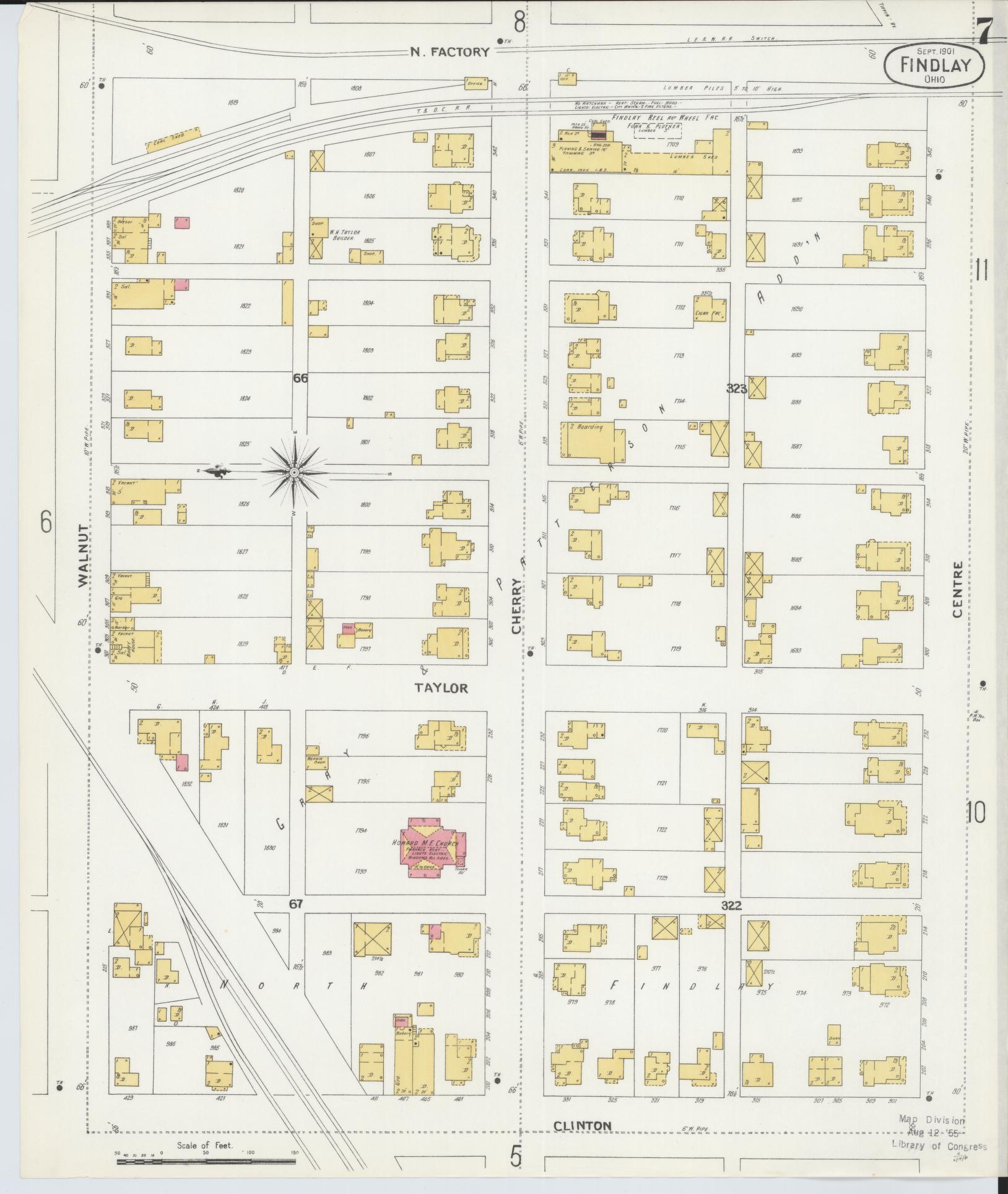 Sanborn Fire Insurance Map from Findlay, Hancock County, Ohio (1901), Sheet #0007 - Complete Map Set gallery image, historic Sanborn map, vintage wall art, Ohio Ohio