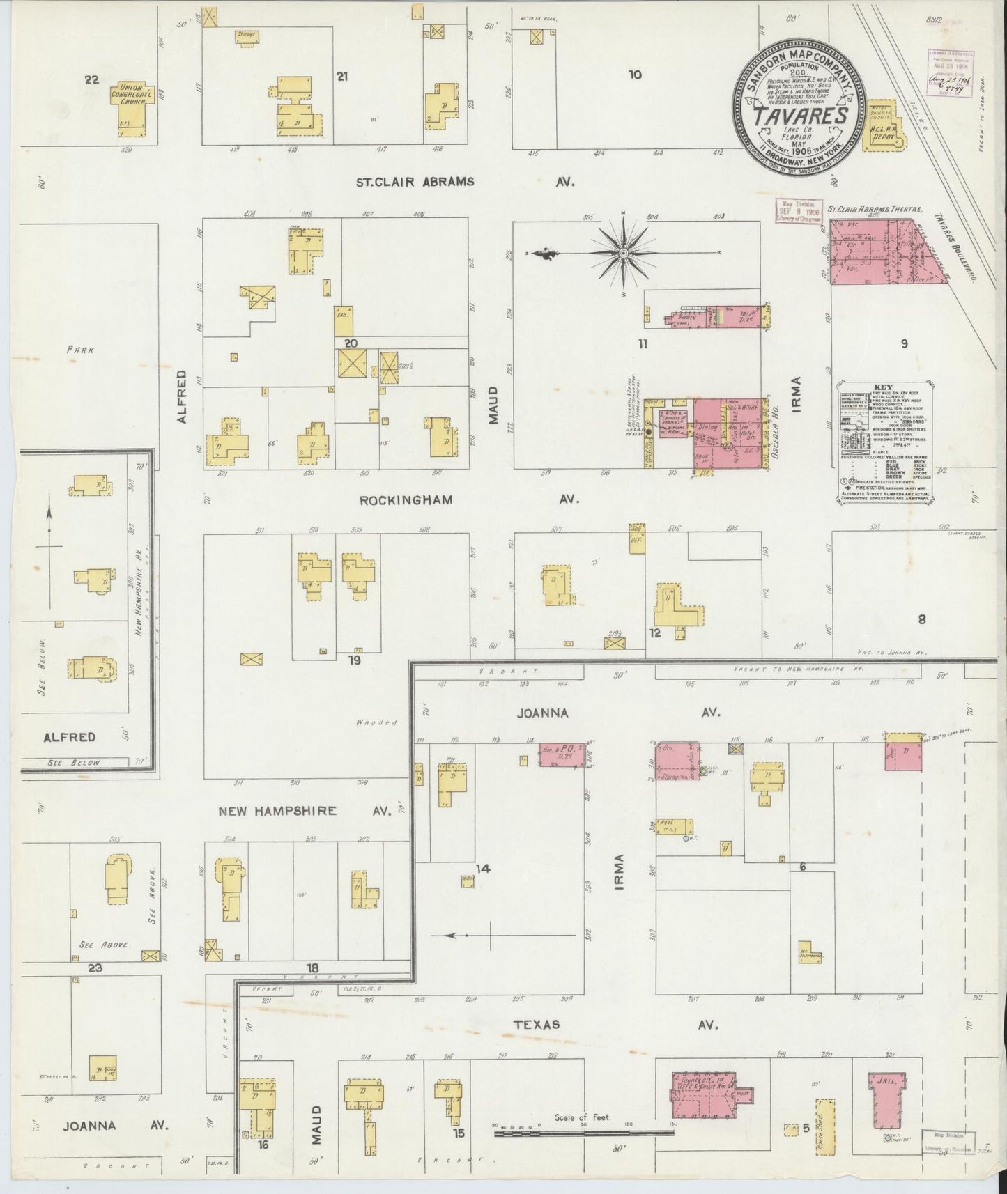 Sanborn Fire Insurance Map from Tavares, Lake County, Florida (1906), Sheet #0001 - Historic Sanborn Fire Insurance Map Print, vintage old map wall art, antique decor, genealogy gift, Florida Florida map