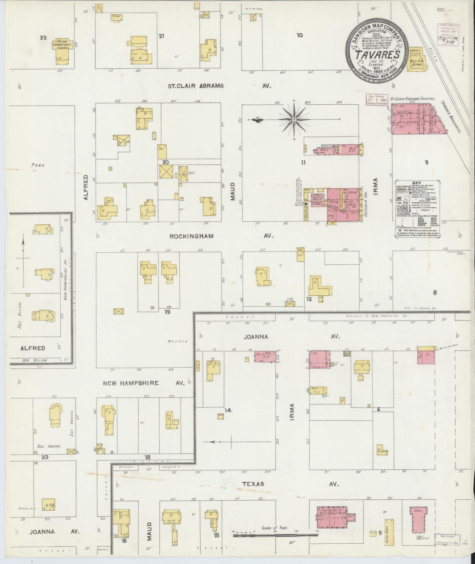 Sanborn Fire Insurance Map from Tavares, Lake County, Florida (1906), Sheet #0001 - Historic Sanborn Fire Insurance Map Print, vintage old map wall art, antique decor, genealogy gift, Florida Florida map