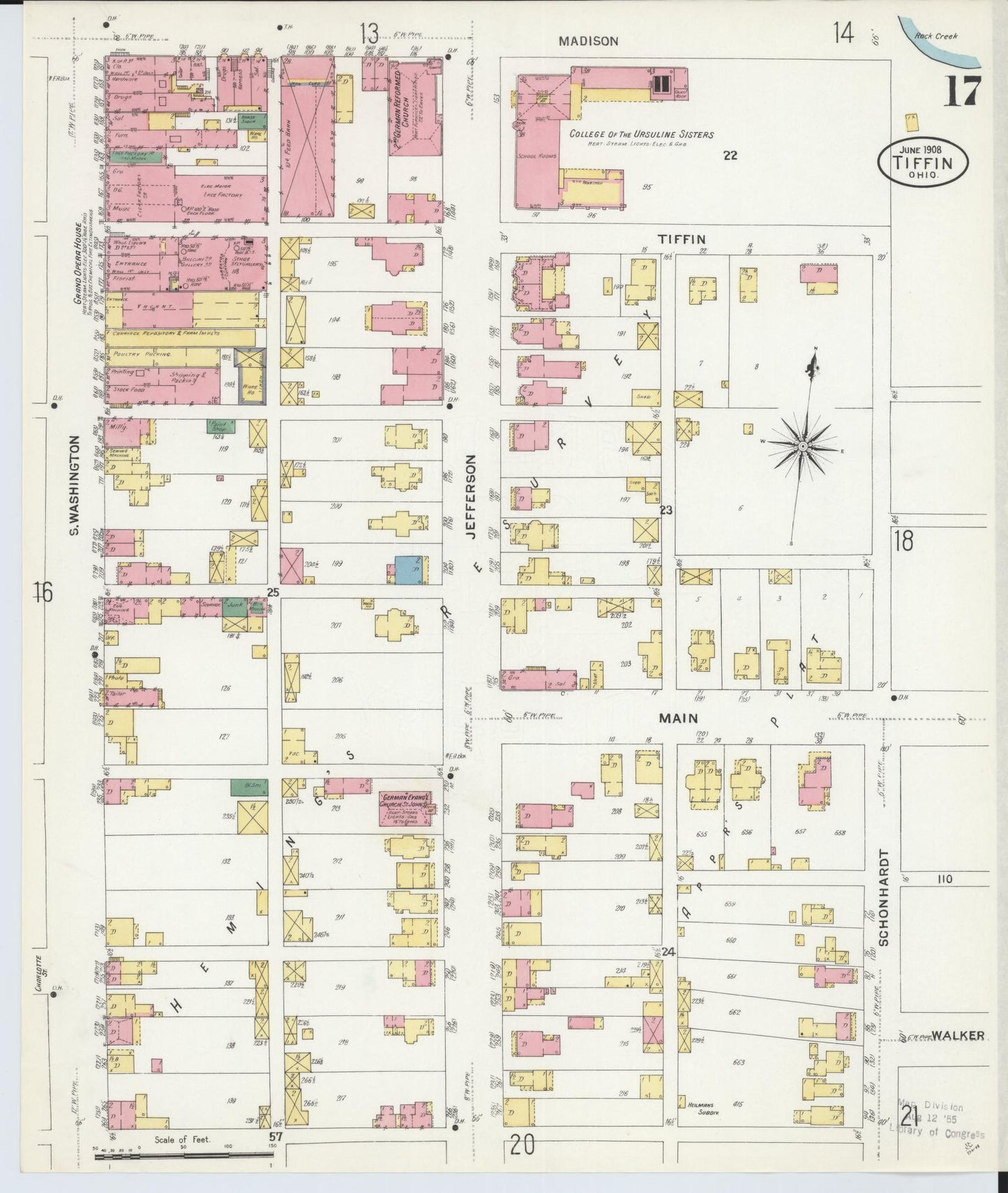 Sanborn Fire Insurance Map from Tiffin, Seneca County, Ohio (1908), Sheet #0017 - Historic Sanborn Fire Insurance Map Print, vintage old map wall art, antique decor, genealogy gift, Ohio Ohio map
