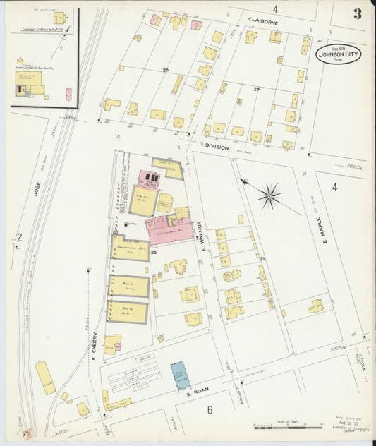 Sanborn Fire Insurance Map from Johnson City, Washington County, Tennessee (1908), Sheet #0003 - Historic Sanborn Fire Insurance Map Print, vintage old map wall art, antique decor, genealogy gift, Tennessee Tennessee map