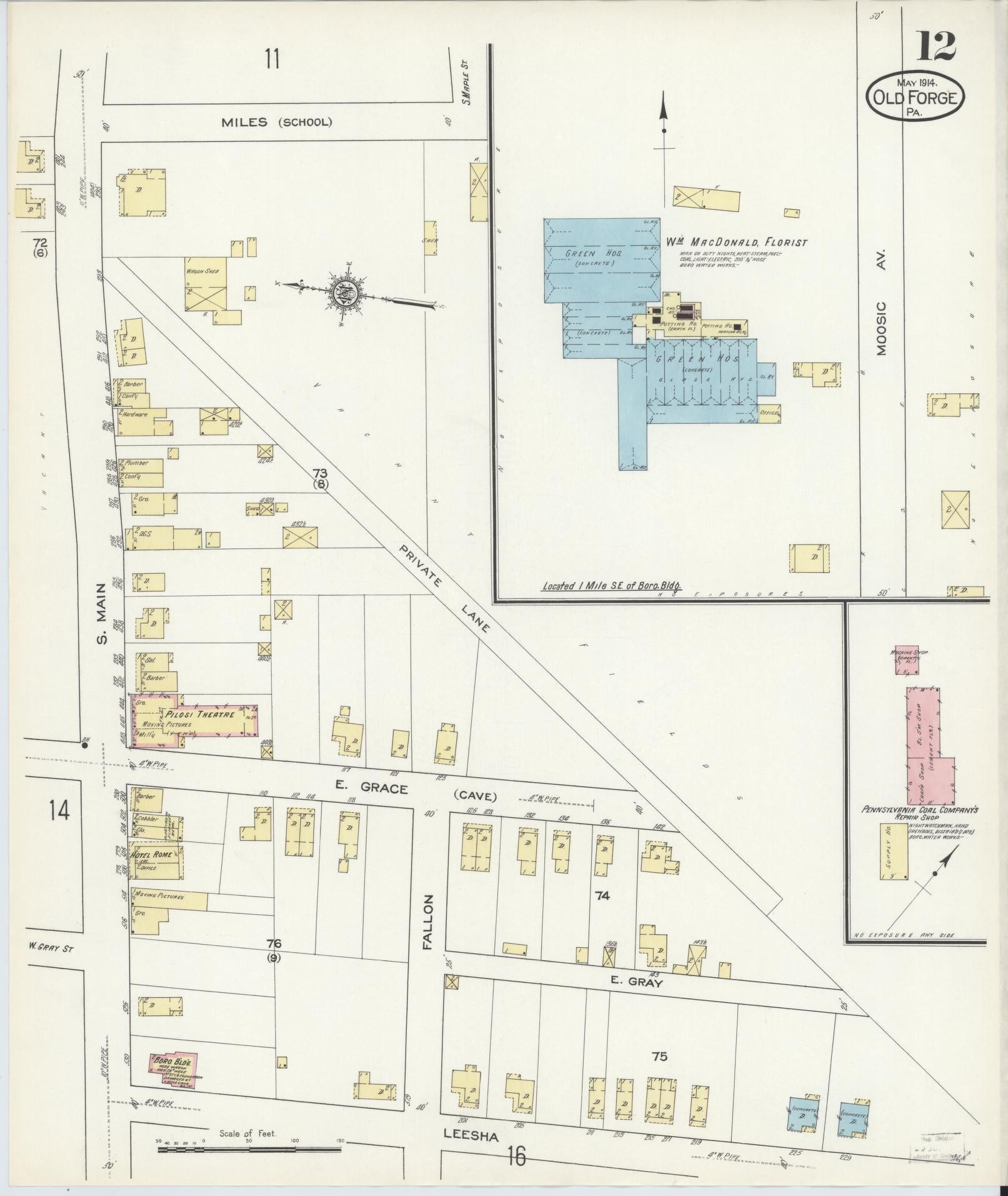 Sanborn Fire Insurance Map from Old Forge, Lackawanna County, Pennsylvania (1914), Sheet #0012 - Historic Sanborn Fire Insurance Map Print, vintage old map wall art, antique decor, genealogy gift, Pennsylvania Pennsylvania map
