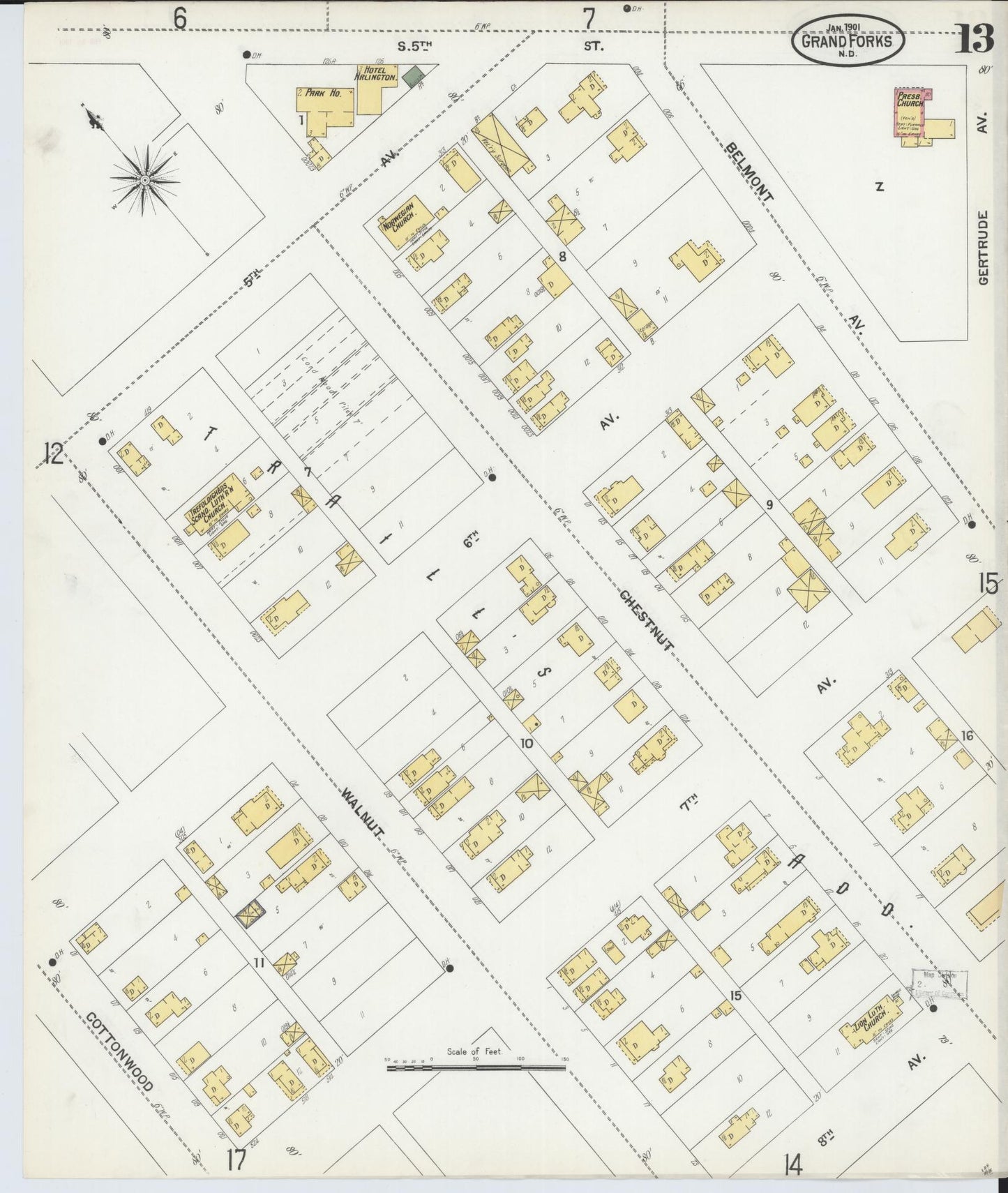 Sanborn Fire Insurance Map from Grand Forks, Grand Forks County, North Dakota (1901), Sheet #0013 - Complete Map Set gallery image, historic Sanborn map, vintage wall art, North Dakota North Dakota