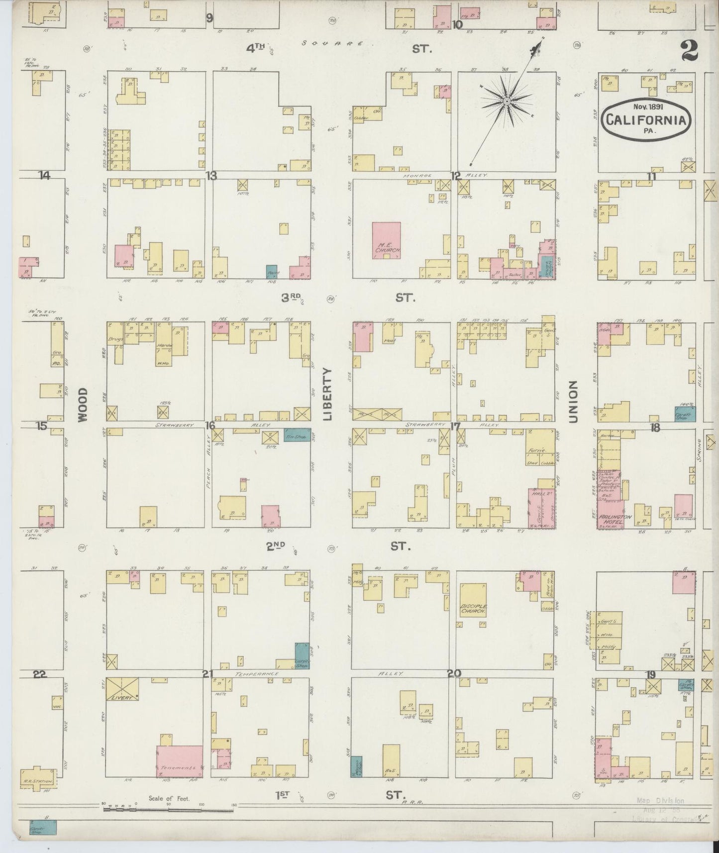 Sanborn Fire Insurance Map from California, Washington County, Pennsylvania (1891), Sheet #0002 - Historic Sanborn Fire Insurance Map Print, vintage old map wall art, antique decor, genealogy gift, Pennsylvania Pennsylvania map