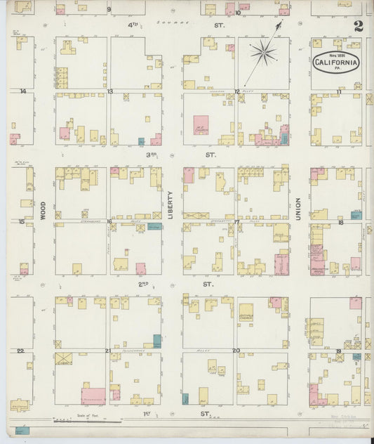 Sanborn Fire Insurance Map from California, Washington County, Pennsylvania (1891), Sheet #0002 - Historic Sanborn Fire Insurance Map Print, vintage old map wall art, antique decor, genealogy gift, Pennsylvania Pennsylvania map