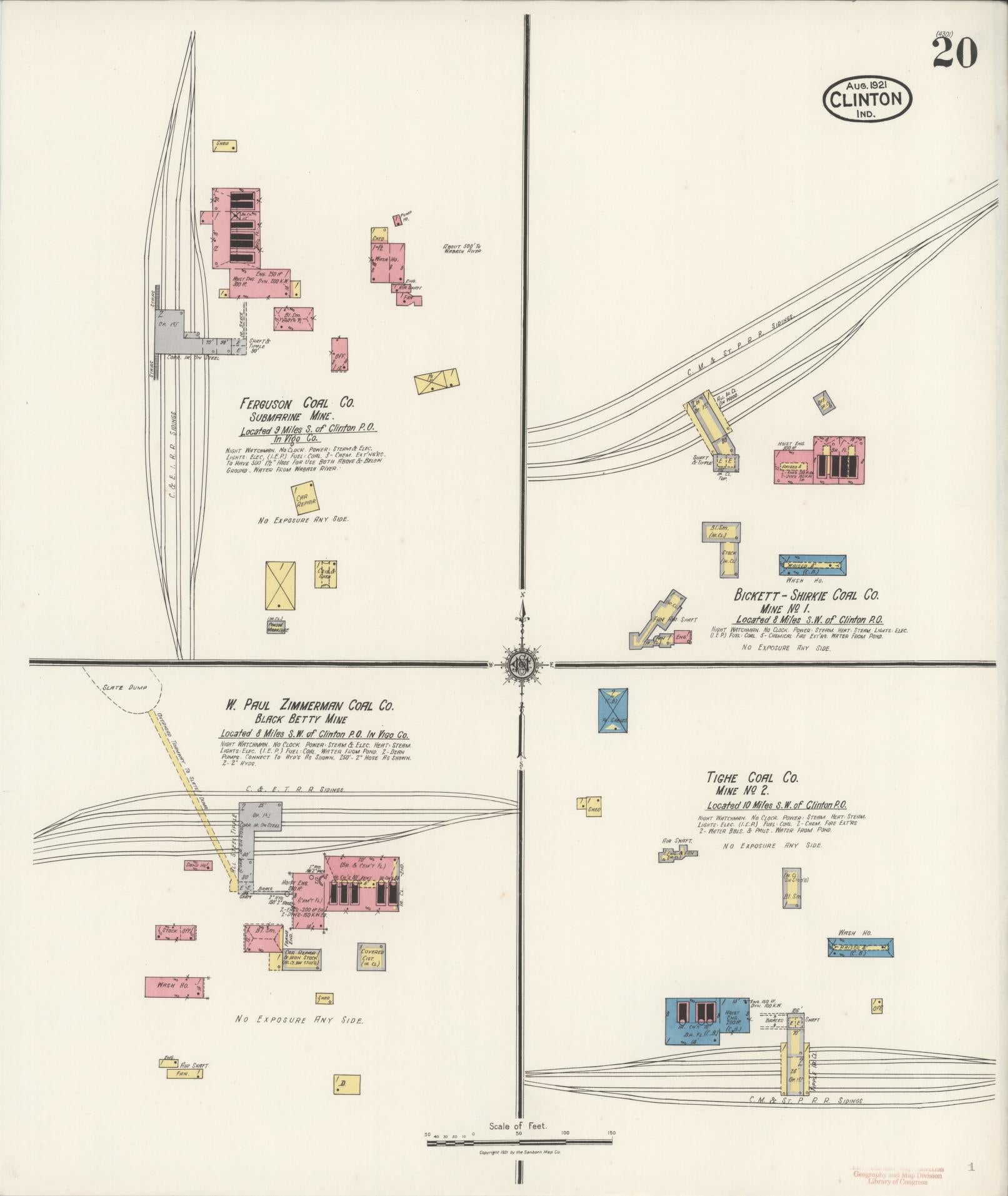 Sanborn Fire Insurance Map from Clinton, Vermillion County, Indiana (1921), Sheet #0020 - Complete Map Set gallery image, historic Sanborn map, vintage wall art, Indiana Indiana