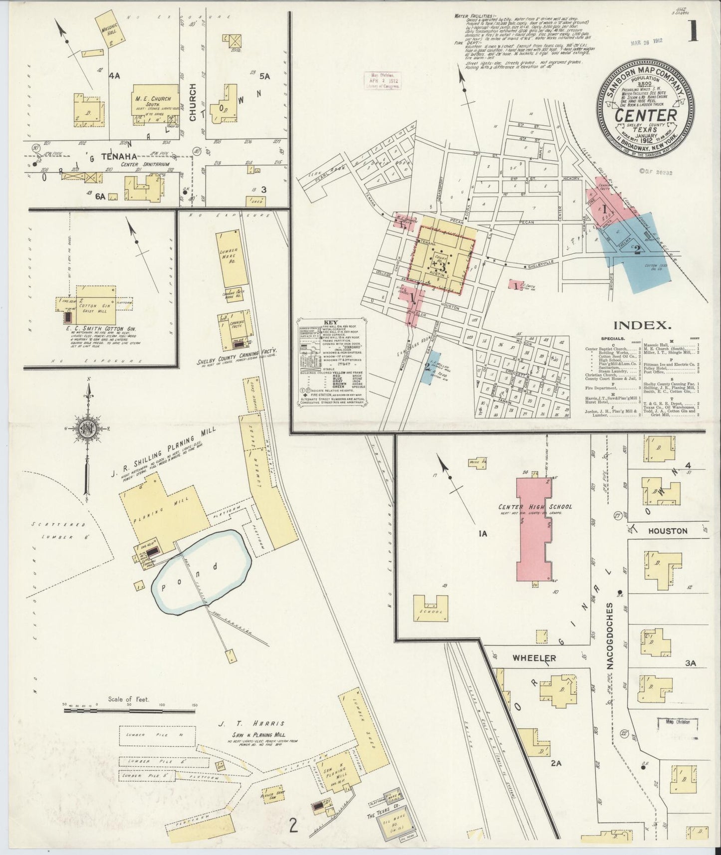 Sanborn Fire Insurance Map from Center, Shelby County, Texas (1912), Sheet #0001 - Historic Sanborn Fire Insurance Map Print, vintage old map wall art, antique decor, genealogy gift, Texas Texas map