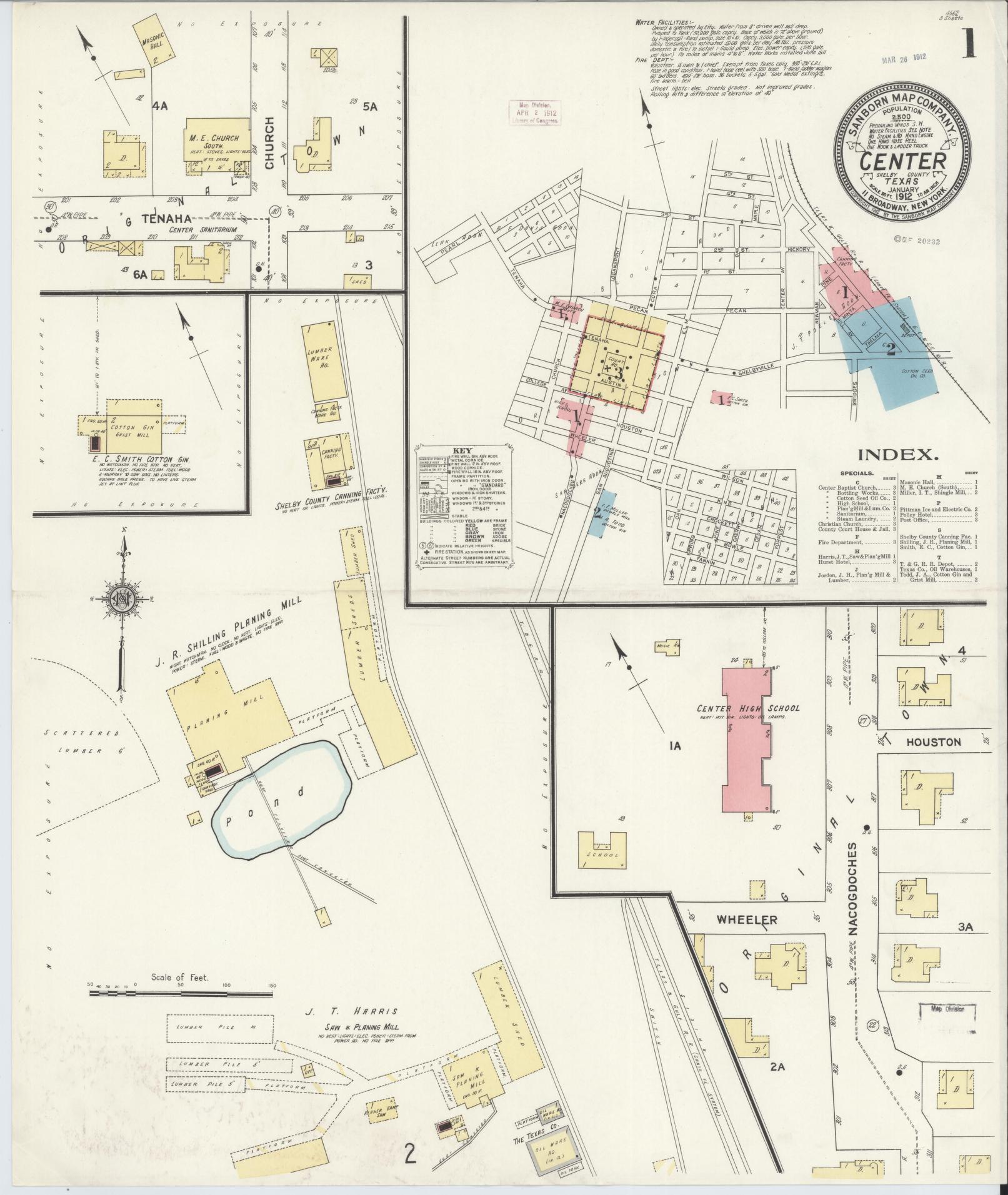 Sanborn Fire Insurance Map from Center, Shelby County, Texas (1912), Sheet #0001 - Historic Sanborn Fire Insurance Map Print, vintage old map wall art, antique decor, genealogy gift, Texas Texas map