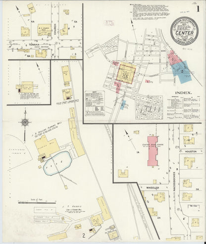 Sanborn Fire Insurance Map from Center, Shelby County, Texas (1912), Sheet #0001 - Historic Sanborn Fire Insurance Map Print, vintage old map wall art, antique decor, genealogy gift, Texas Texas map