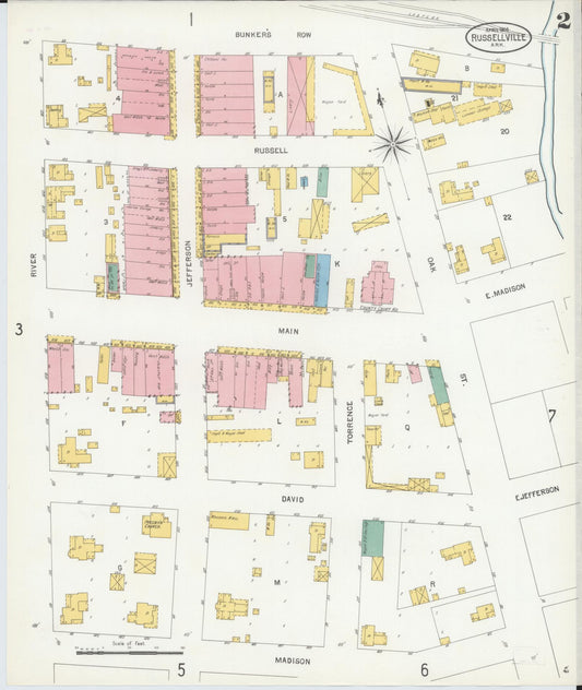 Sanborn Fire Insurance Map from Russellville, Pope County, Arkansas (1904), Sheet #0002 - Historic Sanborn Fire Insurance Map Print, vintage old map wall art, antique decor, genealogy gift, Arkansas Arkansas map