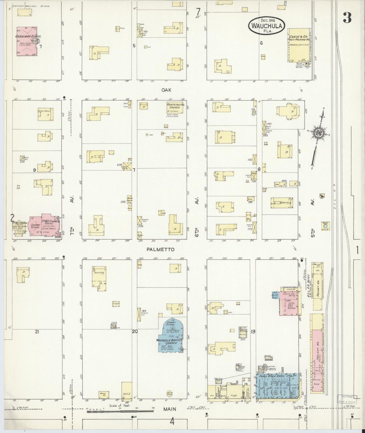 Sanborn Fire Insurance Map from Wauchula, Hardee County, Florida (1914), Sheet #0003 - Complete Map Set gallery image, historic Sanborn map, vintage wall art, Florida Florida