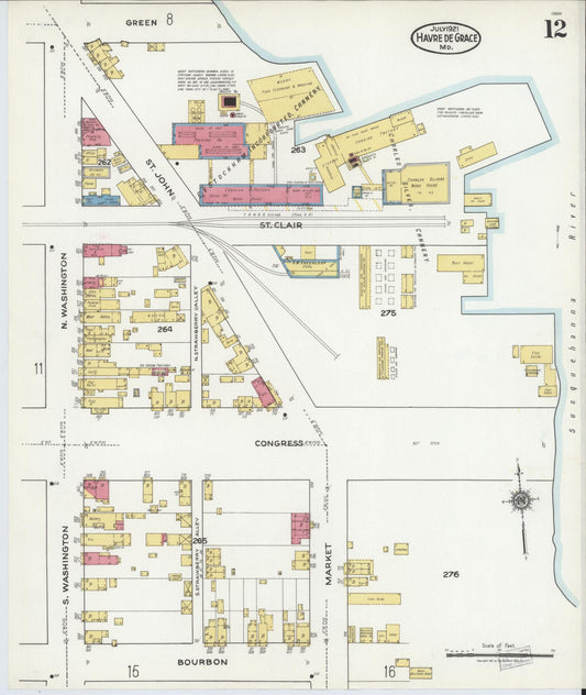 Sanborn Fire Insurance Map from Havre De Grace, Harford County, Maryland (1921), Sheet #0012 - Historic Sanborn Fire Insurance Map Print, vintage old map wall art