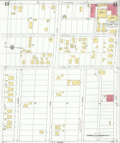 Sanborn Fire Insurance Map from Compton, Los Angeles County, California (1925), Sheet #0011 - Historic Sanborn Fire Insurance Map Print, vintage old map wall art, antique decor, genealogy gift, California California map